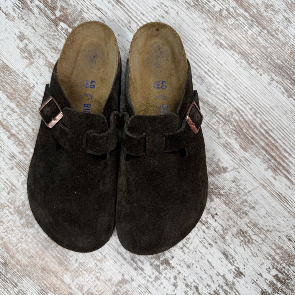 Birkenstock Boston Suede Leather Clogs Mocha Dark Brown Mules Mens 7 Womens 9 40 - Picture 2 of 6